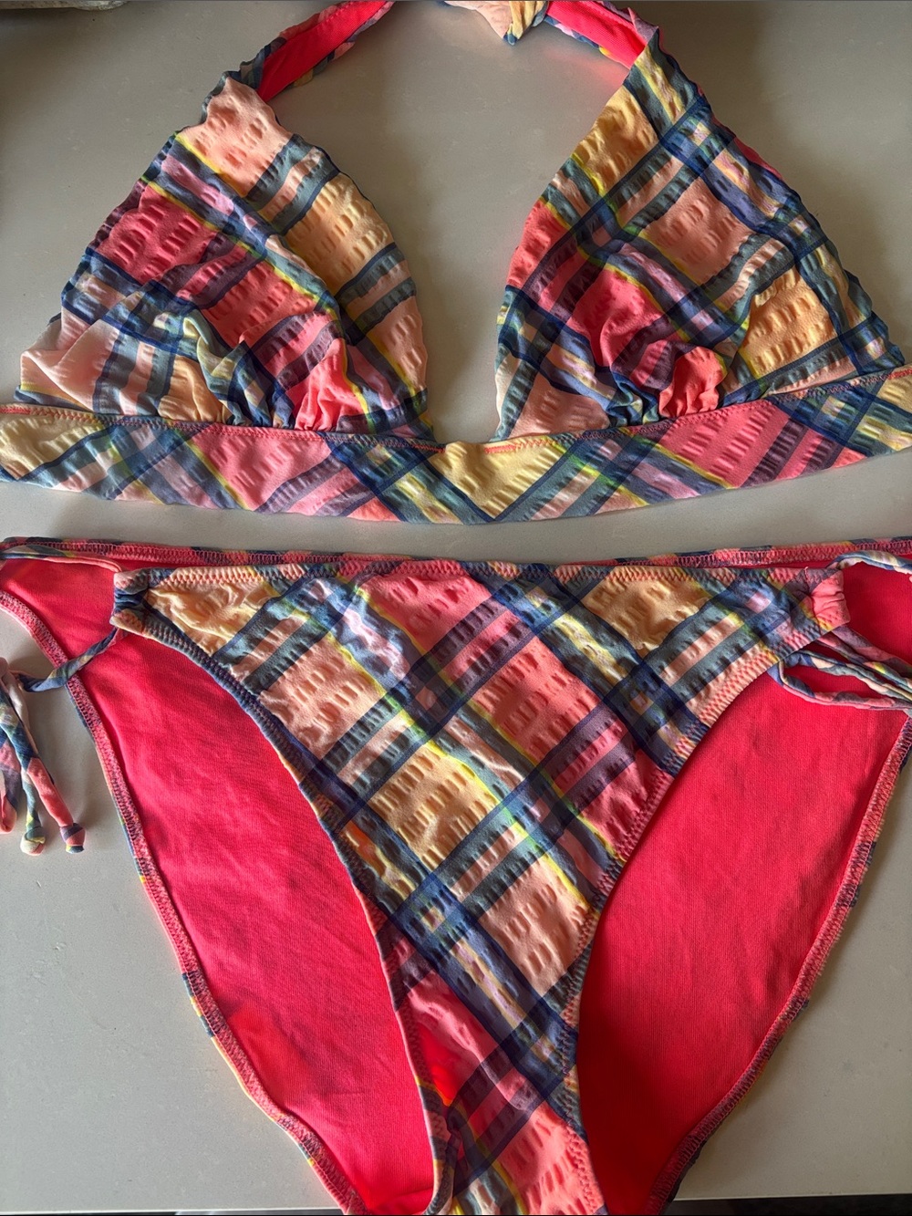 ❤️… Retired Victoria Secret Pink Plaid Triangle Bikini Set